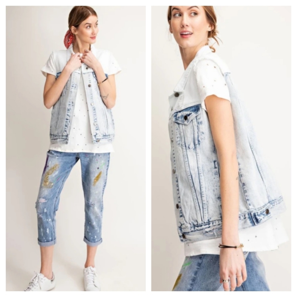 EASEL Distressed Two-Tone Washed Denim